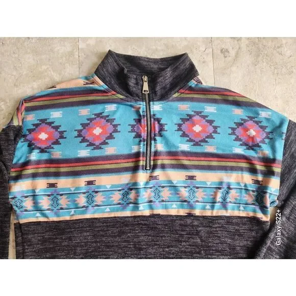 010 Turquois, Pink, Black Southwestern lightweight 1/4 zip sweatshirt - Picture 2 of 6
